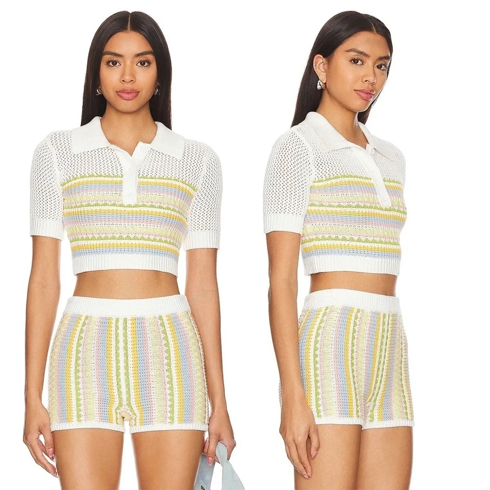 LOVERS AND FRIENDS | Shelly Knit Crochet Short in Light Yellow Multi | Size M - Picture 1 of 8